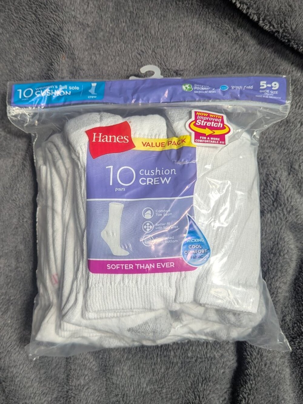 NIB Hanes Women's 10pk Cushioned Crew Socks - White 5-9